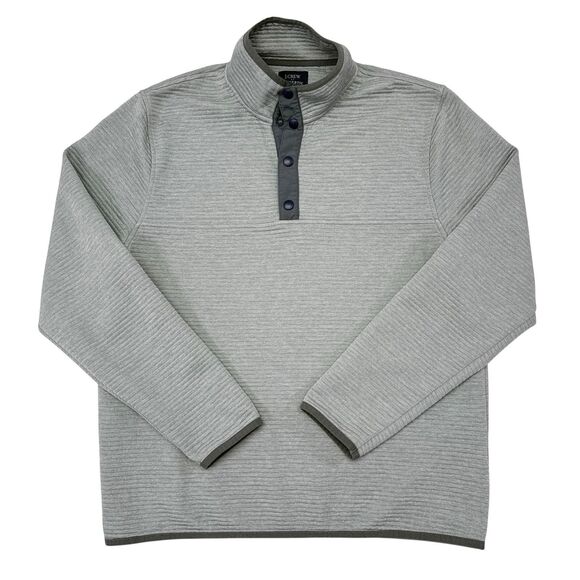 J Crew Sweater Mens Size Medium Gray Snap Button Knit Pullover Stretch‎ Casual - Picture 1 of 9